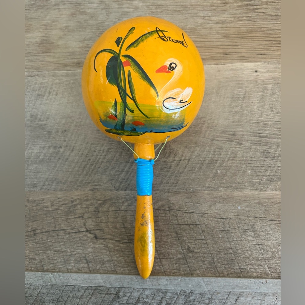 Hand Painted Wooden Maraca Made From Gourds Mexico Percussion‎ Instrument